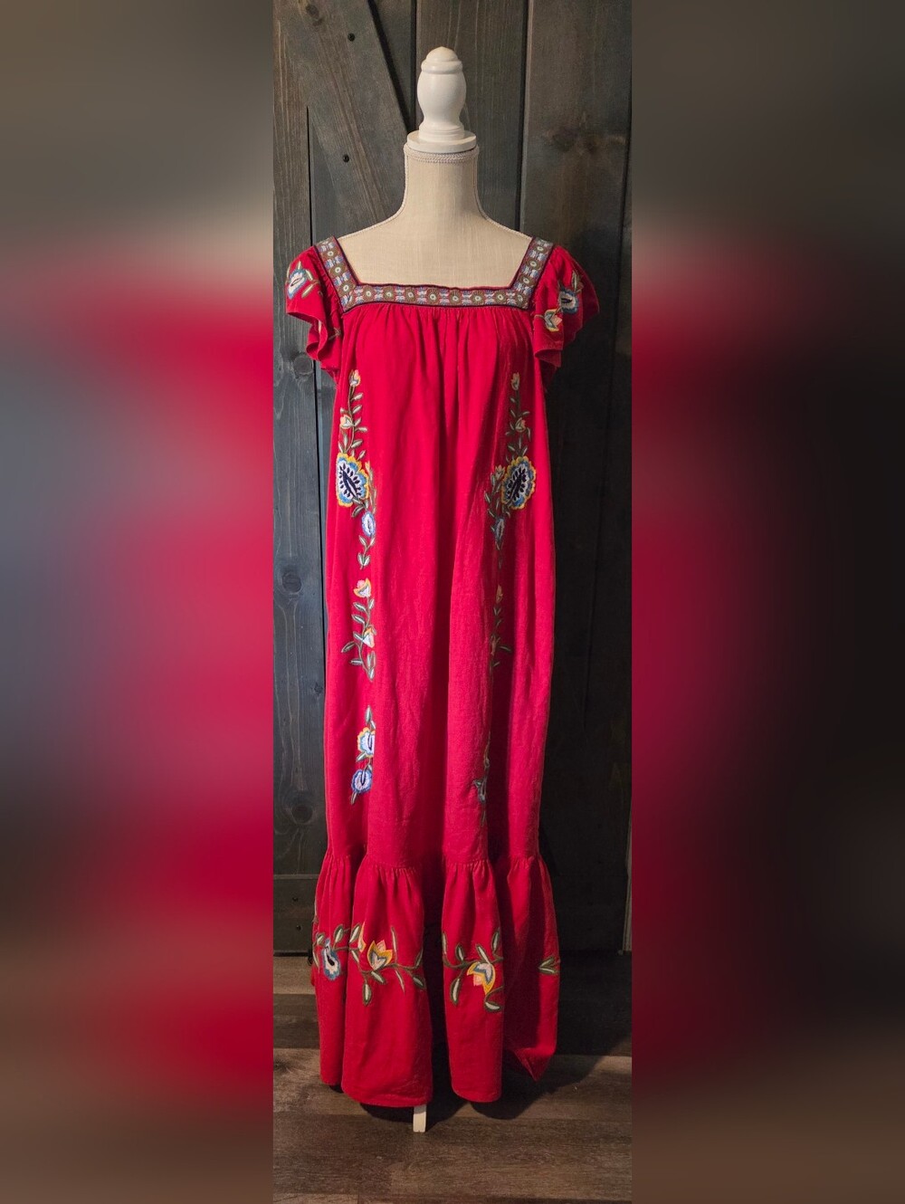 Farm Rio Embroidered Square-Neck Dress Size Large